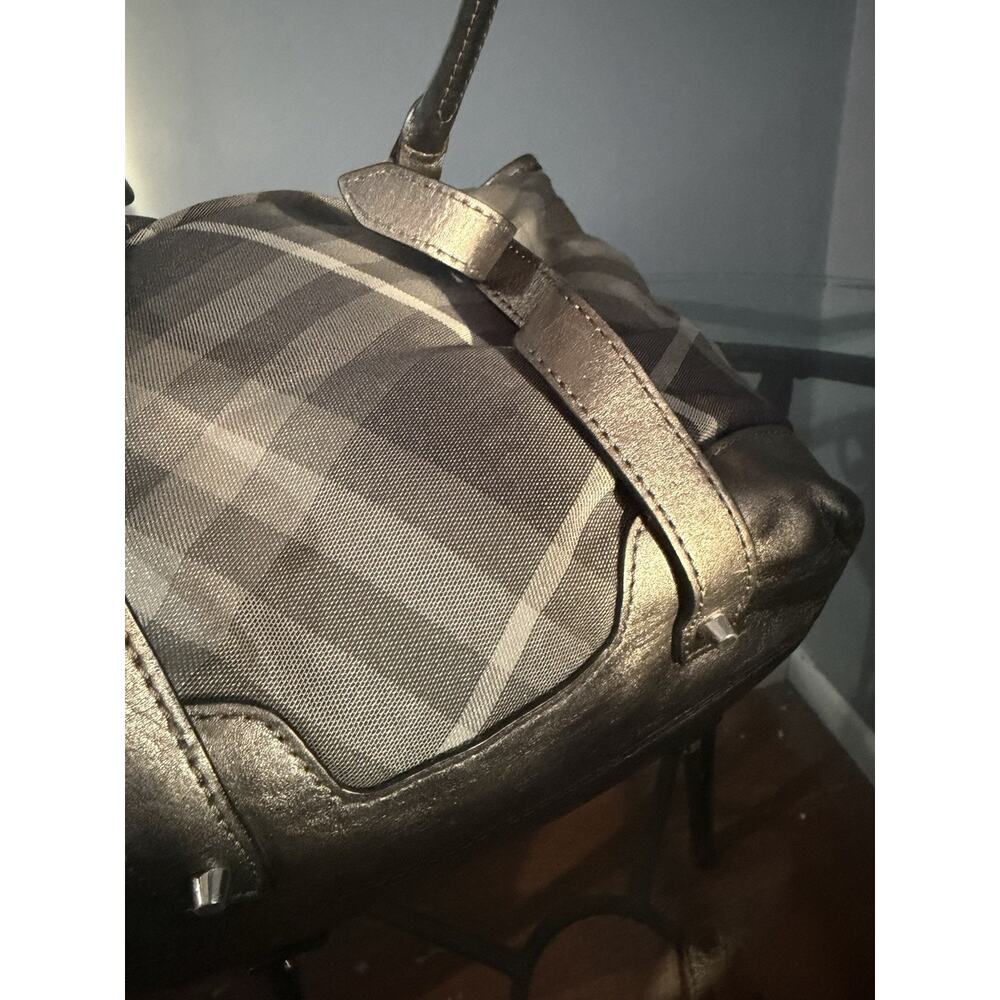 Burberry Shimmer Check Gray Canvas Leather Handle Shoulder Bag Authentic - Picture 12 of 13